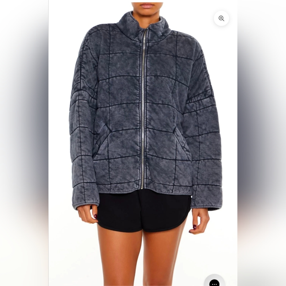 Forever 21 Gray Quilted Zip-Front Puffer Jacket